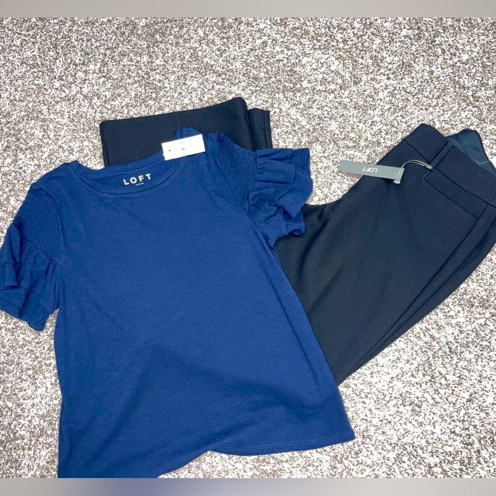 LOFT‎ NWT Black Curvy High Waist Trouser & NWT Blue Flutter Tee